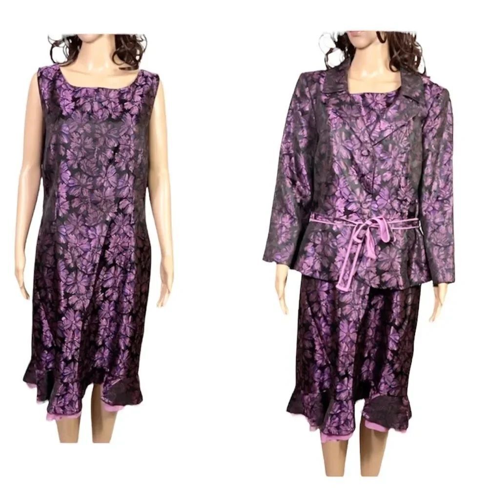 NEW Nipon Boutique Onyx Purple Metallic Floral Dress Jacket Matching Set 16